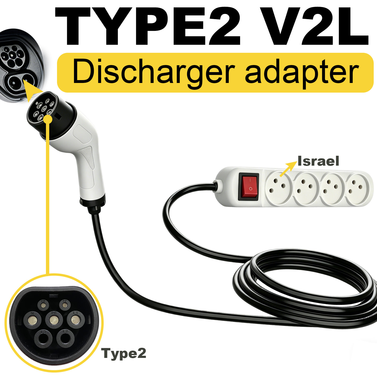 Outdoor Power Adapter - Tip2 V2L Deşarj Adaptörü İsrail Prizi